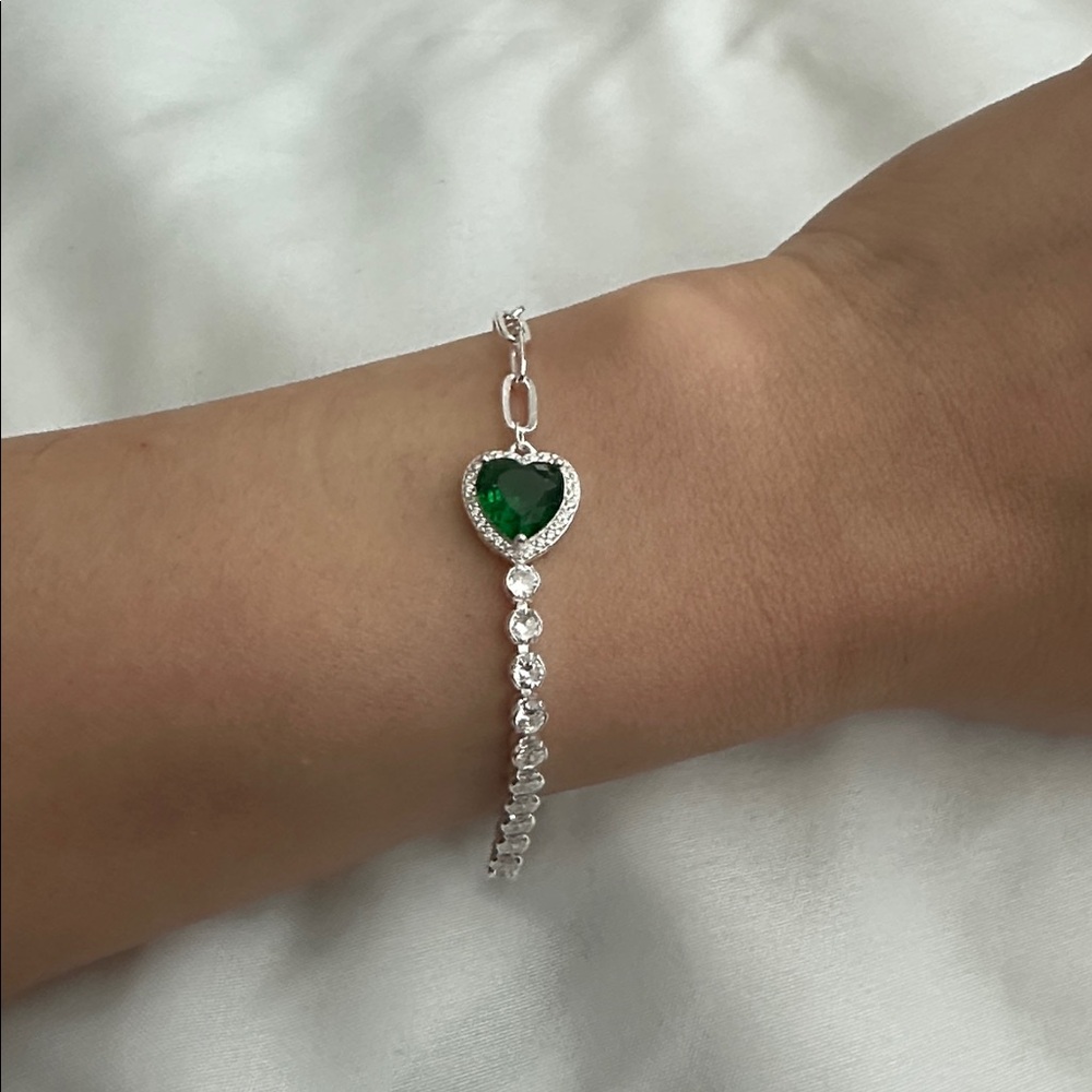 925 tennis simulated emerald bracelet